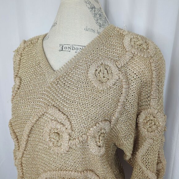 Vintage Suzelle Sweater Medium Gold Knit Textured - Picture 2 of 11